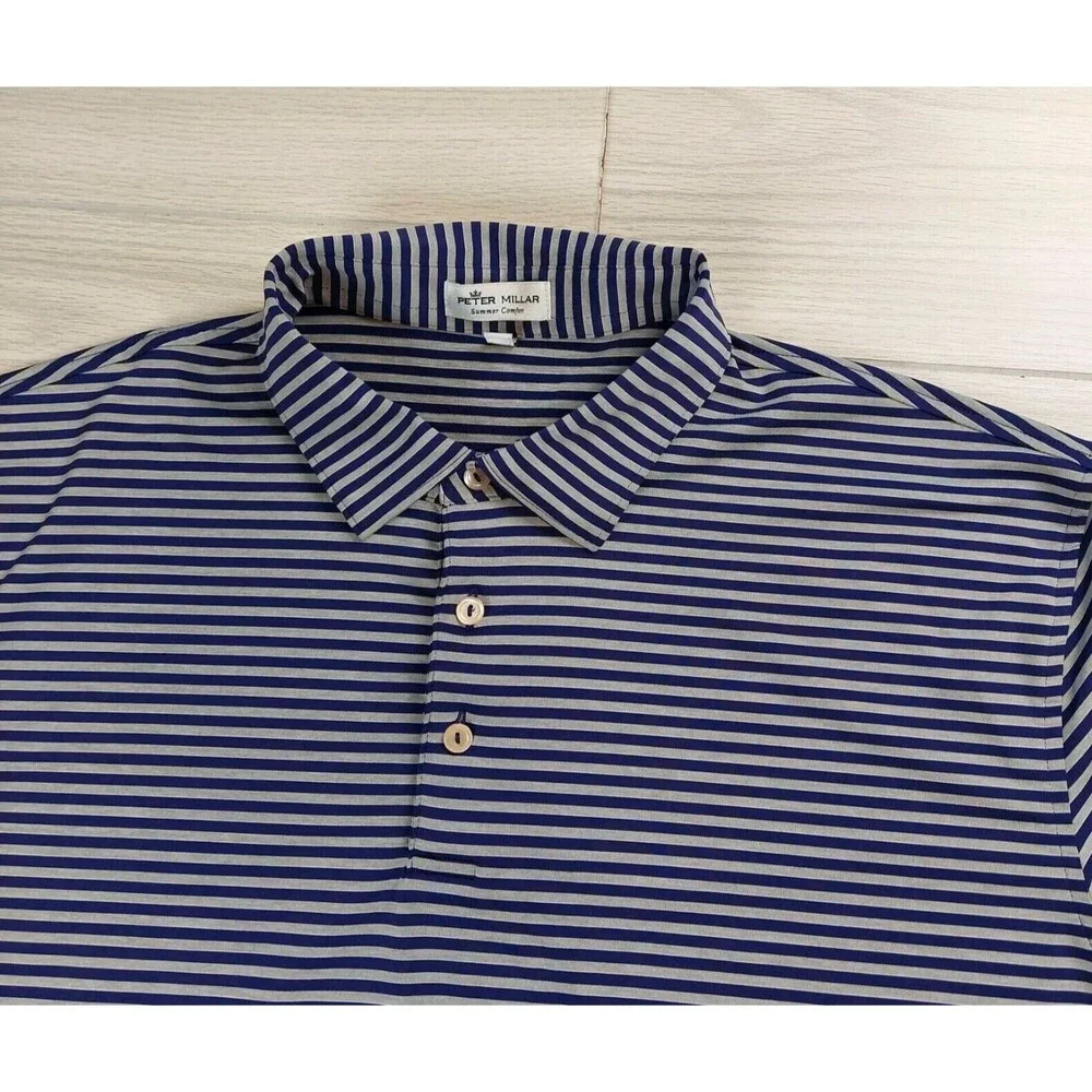 Peter Millar Summer Comfort Polo Shirt Mens XL Purple Gray Golf‎ Striped Stretch
